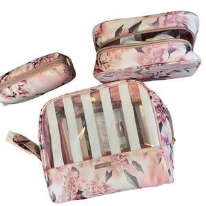 NEW 3 Piece Weekender Toiletry Cosmetics Bag Set Sophia Joy Pino Floral